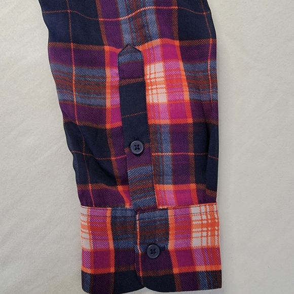 Banana Republic Factory Button-up Shirt Sheer Pink Blue Plaid Long Sleeve Preppy - Picture 7 of 12